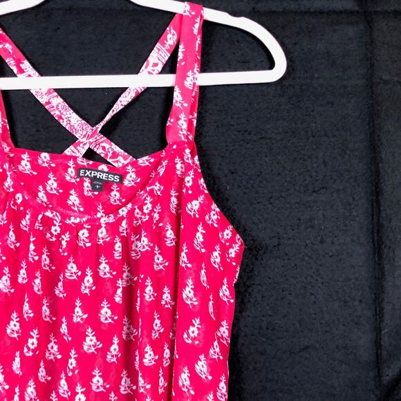 Express Womens Blouse Pink White Floral Scoop Neck Sleeveless Tank Large - Picture 5 of 12